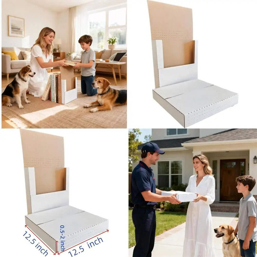 

Vinyl Record Corrugated Shipping Box, 12.5x12.5x2 Inches, Adjustable Height, White, Ideal for Comic Books