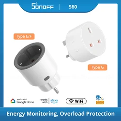 SONOFF S60 EU/UK Plug 13A 16A TPF/TPG wifi Smart Socket Overload Protection  Timer Scene Remote Control via eWeLink Alexa Google