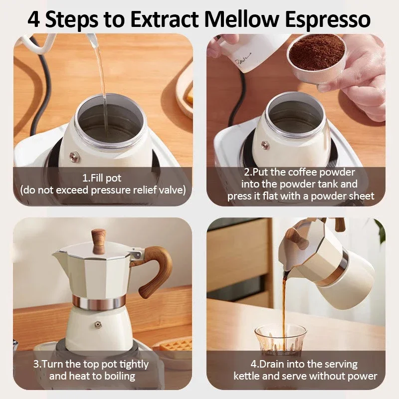 150ml/300ml Vintage Wooden Handle Espresso Maker Moka Pot Classic Italian Cafe Tools Kitchen Cafe Accessories