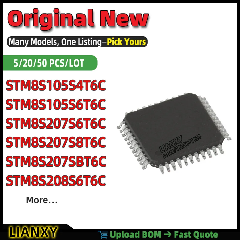 STM8S105S6T6C STM8S105S4T6C STM8S207S8T6C STM8S207S6T6C STM8S208S6T6C STM8S207SBT6C LQFP-44 8-BIT MICROCONTROLLER New Original