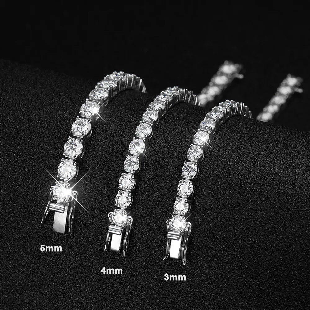 Real d cor 3mm 4mm 5mm 6.5mm completo moissanite tênis pulseira para mulher s925 placa de prata esterlina pt950 jóias finas atacado