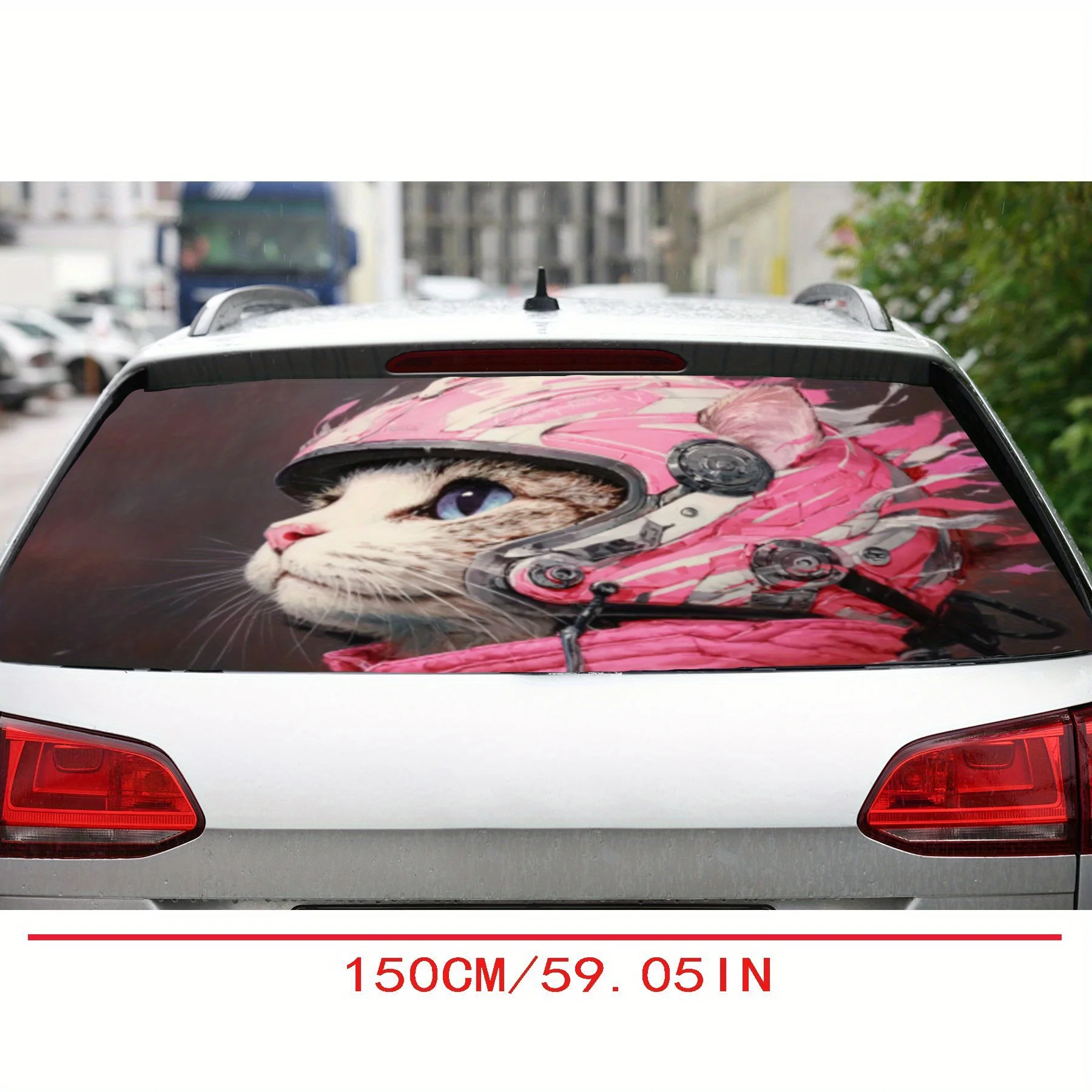 A cat in a pink racing suit PVC material self-adhesive waterproof car rear window sticker, easy to paste without falling off, wa