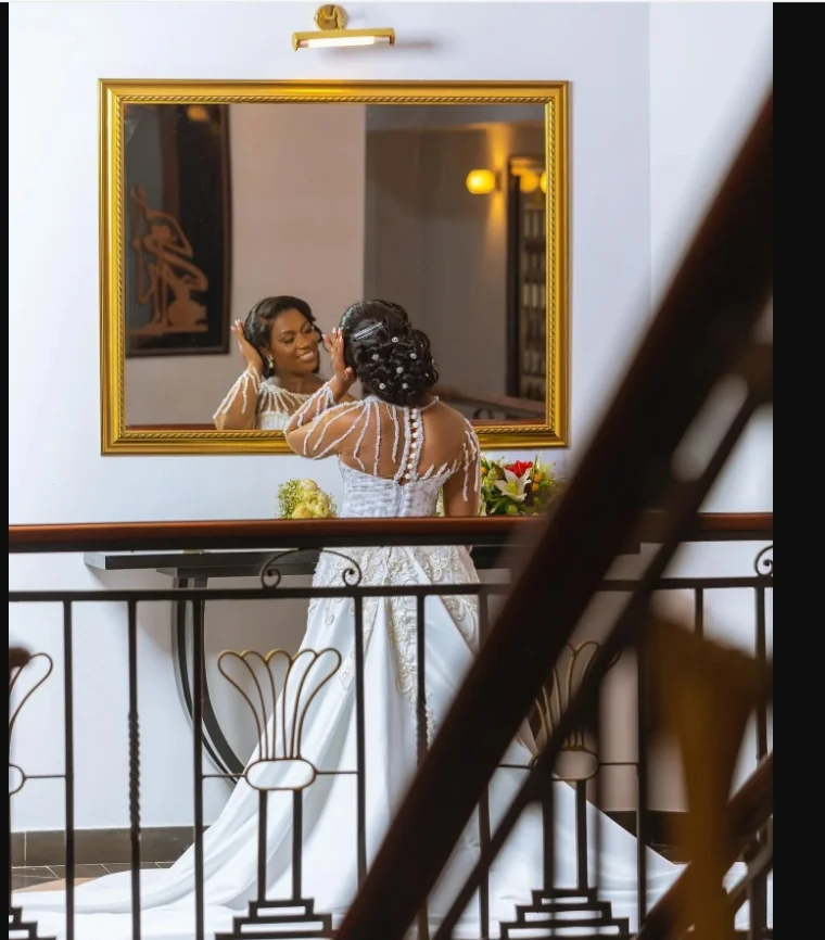 تخصيص س الرقبة أفريقيا سباركلي الخرز الترتر فستان الزفاف Vestido De Casament كم طويل زي العرائس مع تنورة فوقية #4