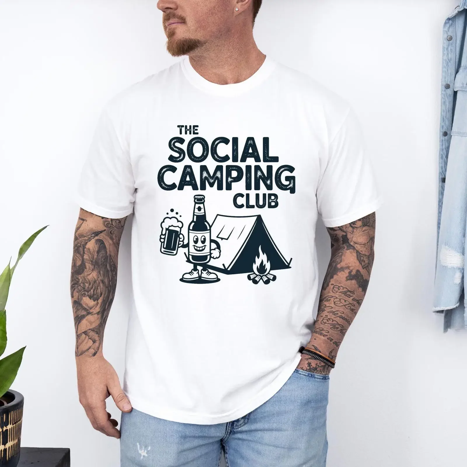 The Social Camping Club T Shirt Campers White Funny Beer Comfort Colours vintage Washed designer clothes fashion Stylish Unisex