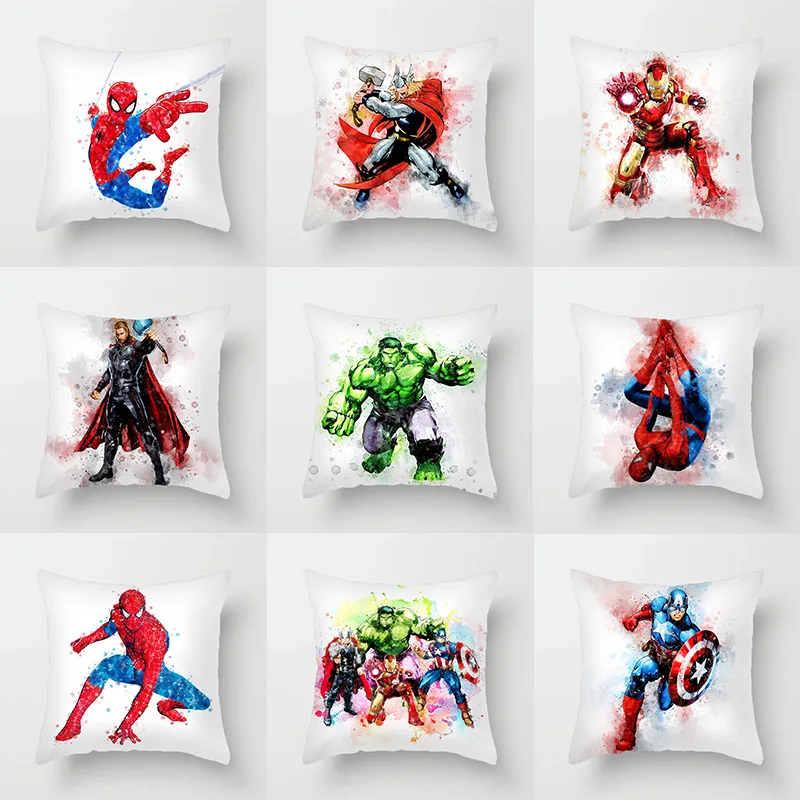 Disney Cartoon Avengers Spiderman Captain America Cushion Pillow Cover Decorative Pillow Case Children Boy Gift 45x45cm