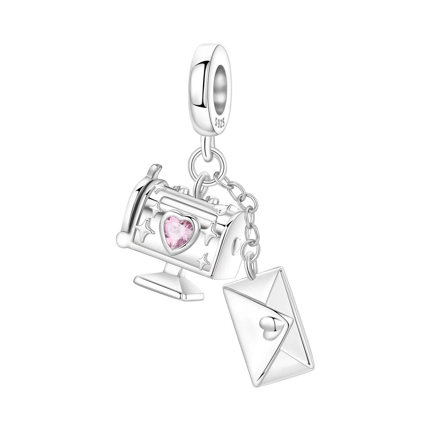Cycuff 925 Sterling Silver Pink Love Zircon Email Envelope Beads Original Pendants Bracelet Charm Jewelry Party DIY Gifts