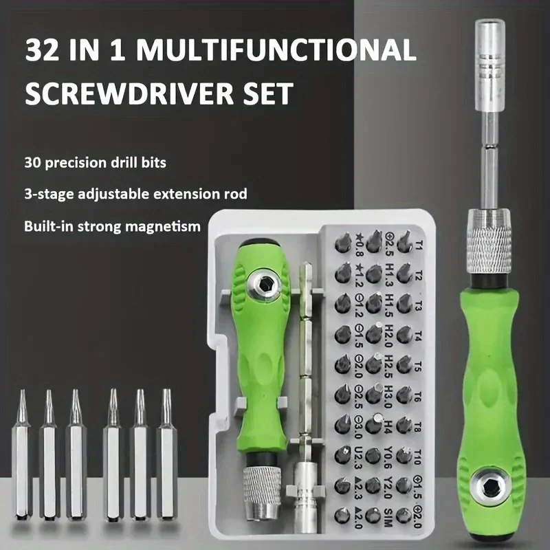 32 in 1 Precision Screwdriver Set, Mini Magnetic Tool Kit with Adjustable Extension Rod for Phone, Mobile, iPad, Camera Repair