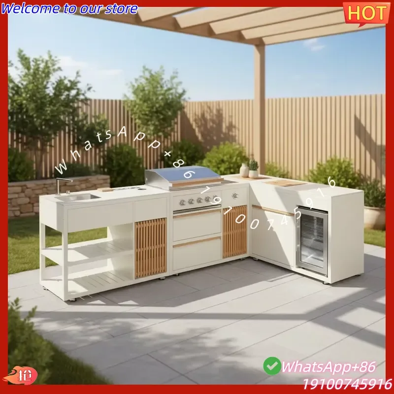 2026CE Modular Modern Stainless Steel Powder Coated Apartment Outdoor Kitchen Shed Weatherproof BBQ Tabletop 5-Burner