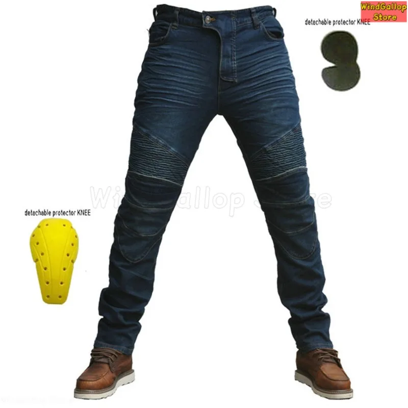 Motorcycle riding pants denim racing pants straight slim elastic belt protective gear men women off-road knight anti-drop pants