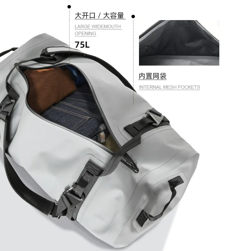 Large capacity outdoor airtight waterproof TPU luggage bag portable shoulder zipper hiking diving bag