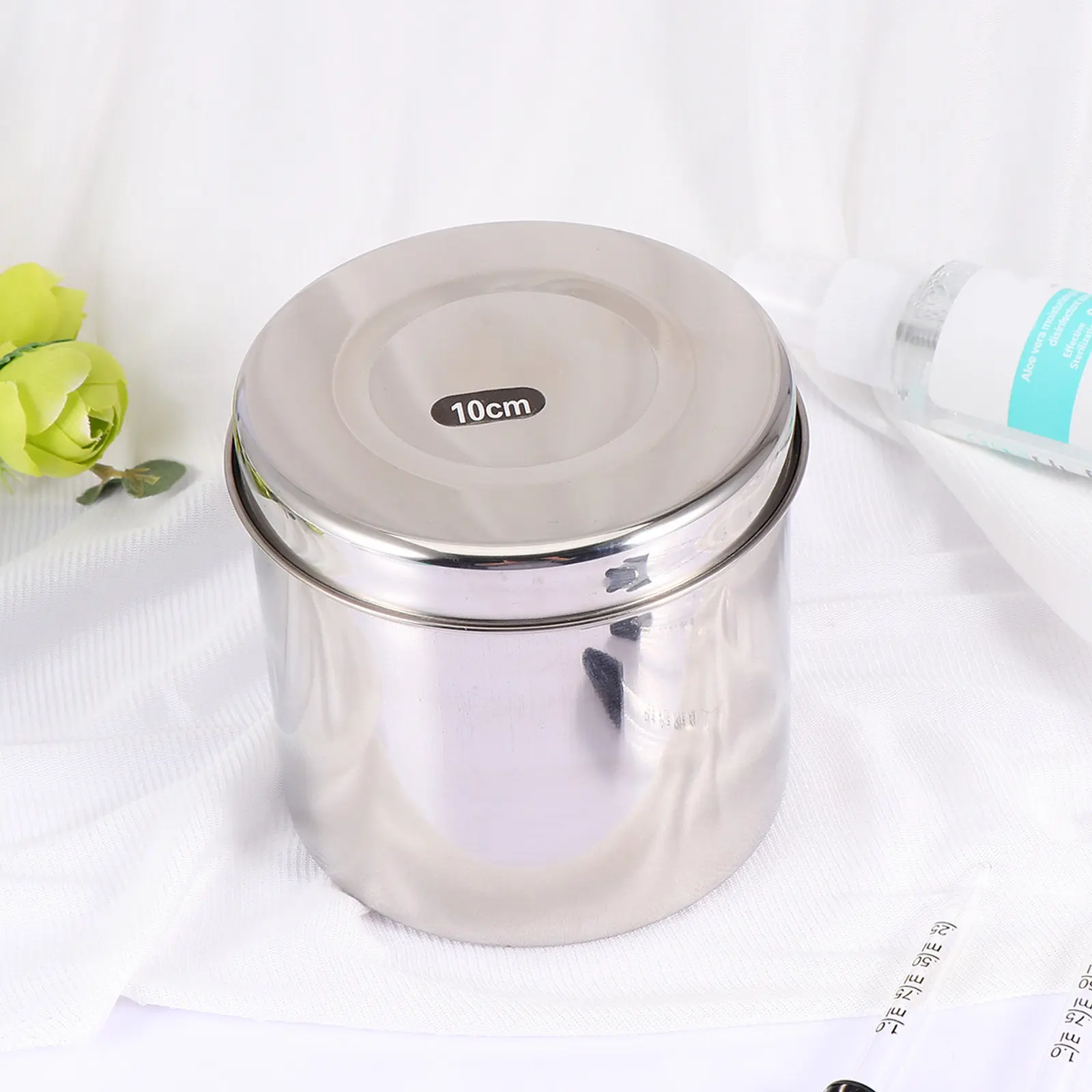 Stainless Steel Disinfection Storage Jar Heat Resistant Sterilization Container 10Cm Silver Salon Nail Cotton Ball Box Organizer
