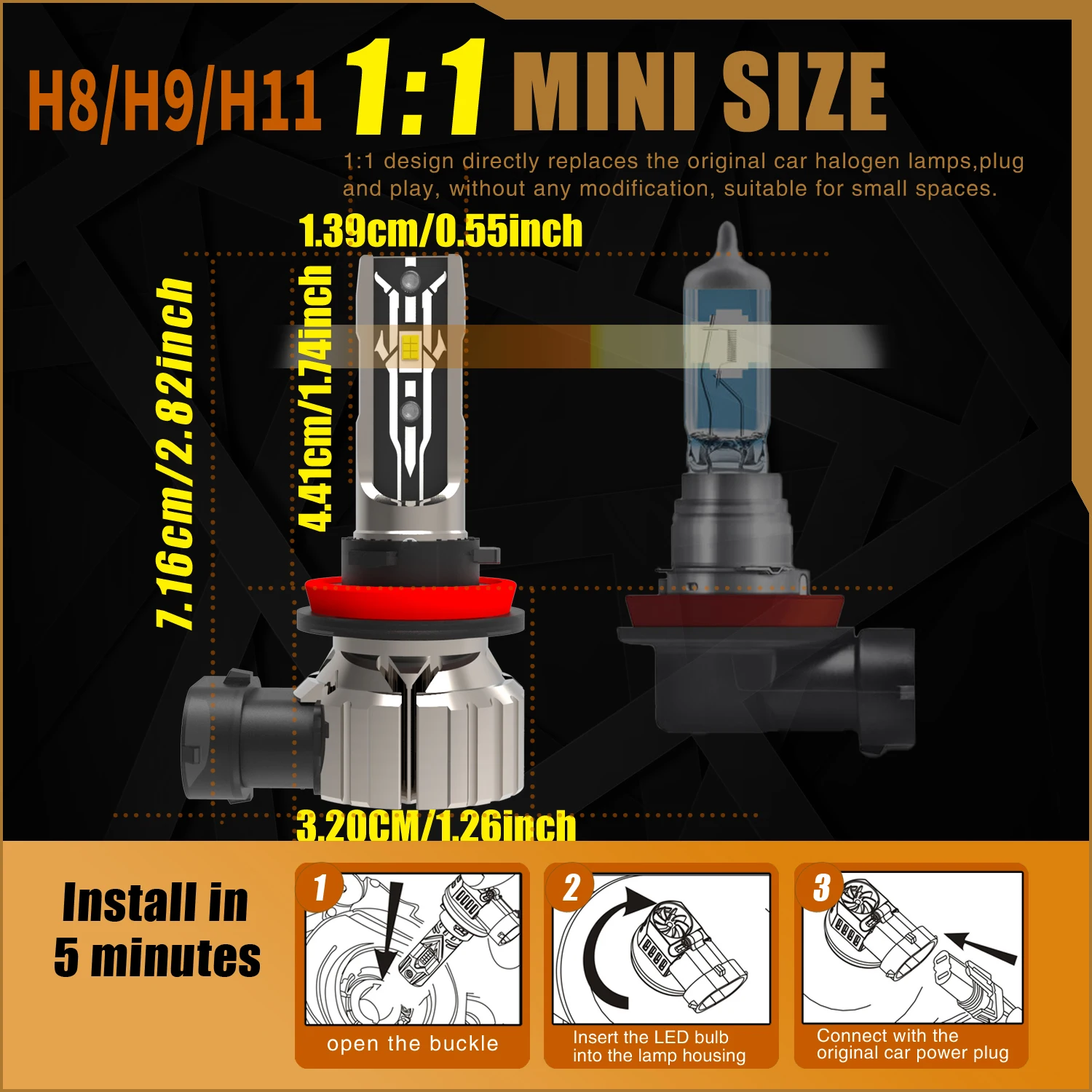 2pcs H8 H11 H9 H16 JP Led Headlight Canbus No Error Powerful Light Car Turbo Diode Bulb White Moto Fog Lamp No Adapter Required