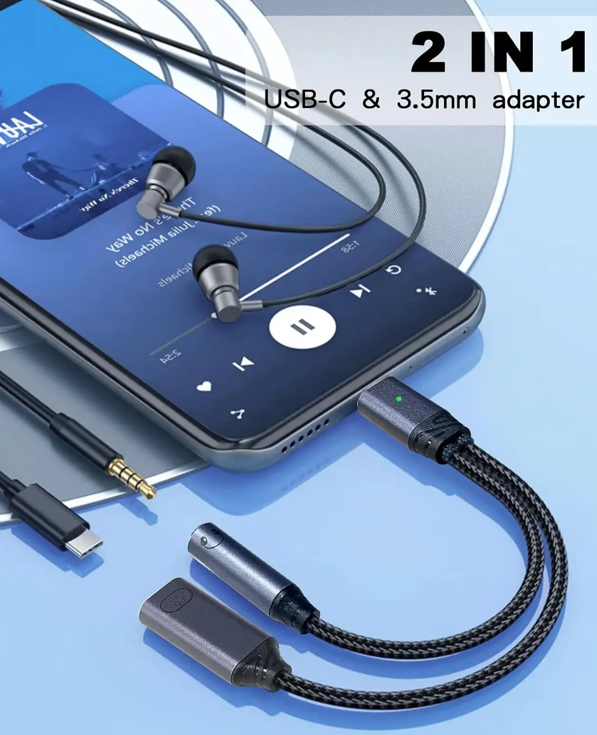 

USB C to 3.5mm Headphone Adapter with 100W PD Charging, USB Type C Male to 3.5mm Jack Headphone Female Converter, 2-in-1 USB-C