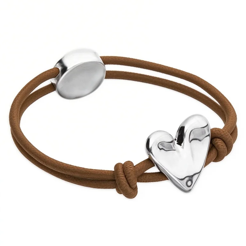 Heart Pendant Knot Bracelet, Woven Cord Bracelet with Silver Tone Heart Pendant Alloy Adjustable Sliding Knot Jewelry for Women Girls, Bohemian Trendy Style for Daily Casual Wear, Valentine Birthday Gift for Her, 12 Colors, Hypoallergenic, Chain 17/19cm
