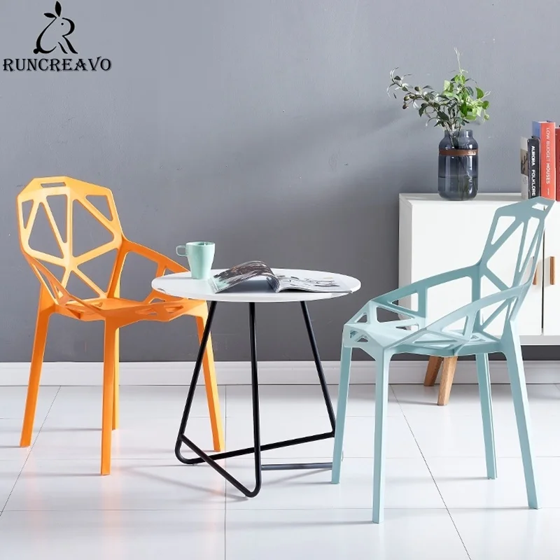 Silla de comedor minimalista y moderna, mueble nórdico de plástico grueso con respaldo, silla de ocio, asiento de terraza roja