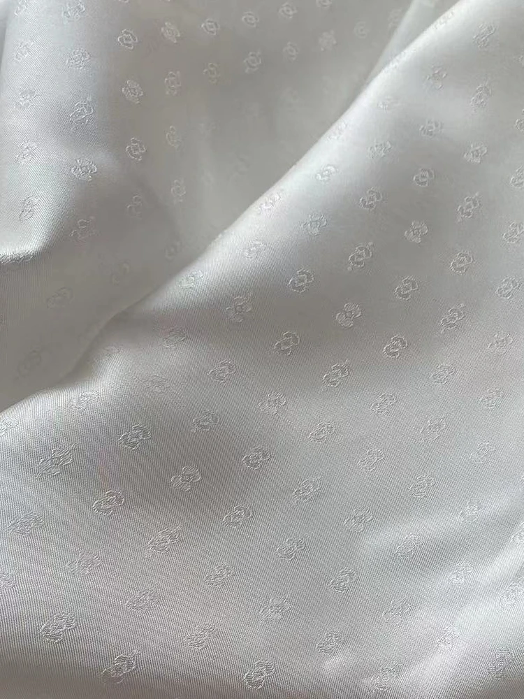 Real Silk Twill Jacquard Fabric White Cheongsam Hanfu New Chinese Clothing Cloth