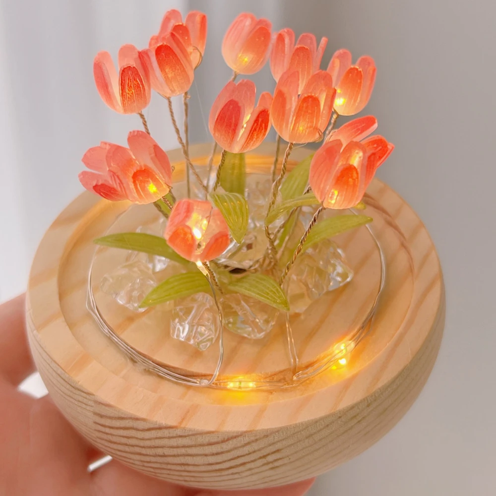 Luz de noche de tulipán roja hecha a mano en línea, luz Led para dormir en el dormitorio, regalo de cumpleaños para amigos, niñas, flores en Qixi