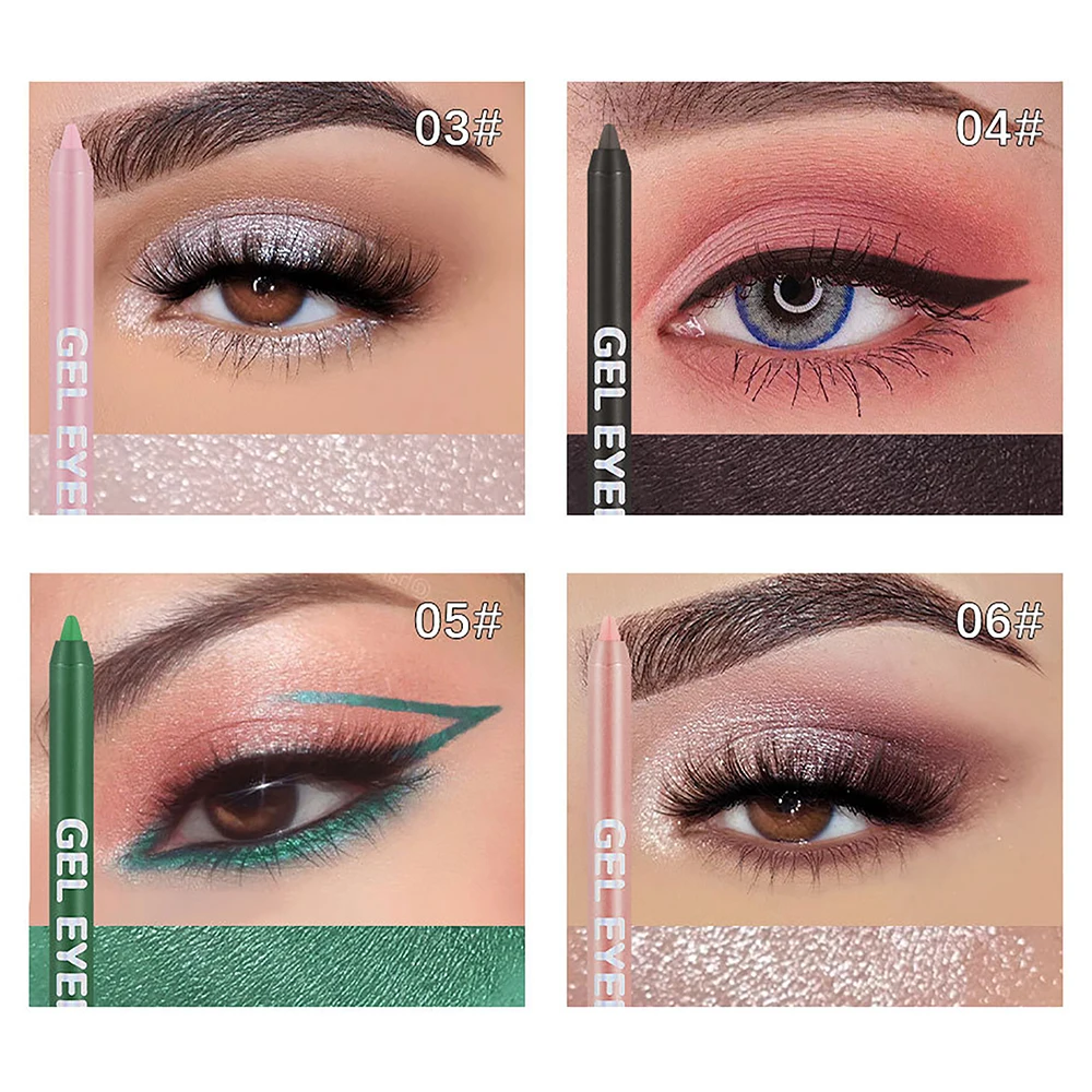 12 色マットアイライナージェルペンシルソフト着やすいカラフルな白、黄、青、ピンクパールグロスアイライナーペンクリームメイクアップツール