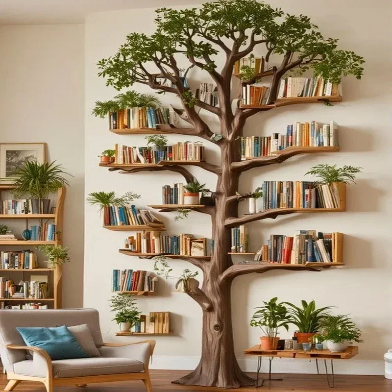 Wall Tree Creative Bookshelf Solid Wood Branches Big Tree Art Shelf