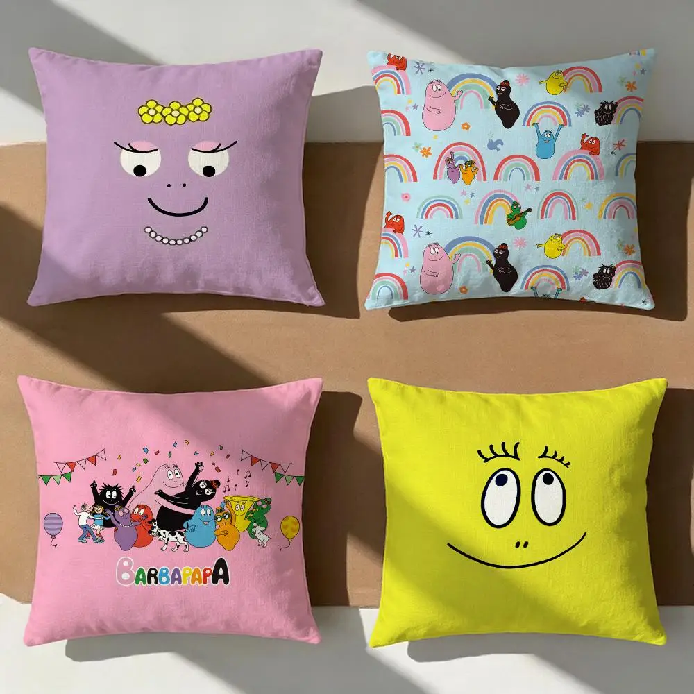 Les Barbapapa Cartoon Cushion Cover Pillow Cover Nordic Minimalist Throw DoubleSided Print Cushion Case for Sofa Bedroom Decor
