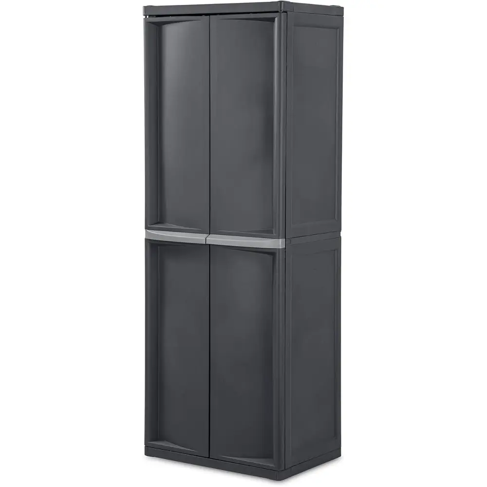 2-Pack Lockable Plastic Utility Shelves with Adjustable Levels for Garage, Pantry, and More