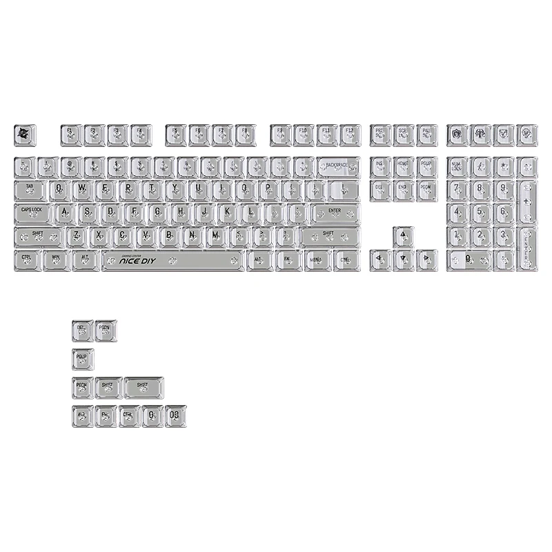 White Crystal UV Printing MDA Profile Keycap PC Shine Through Transparent Keycaps for 61/68/84/87/98/100 MX Mechanical