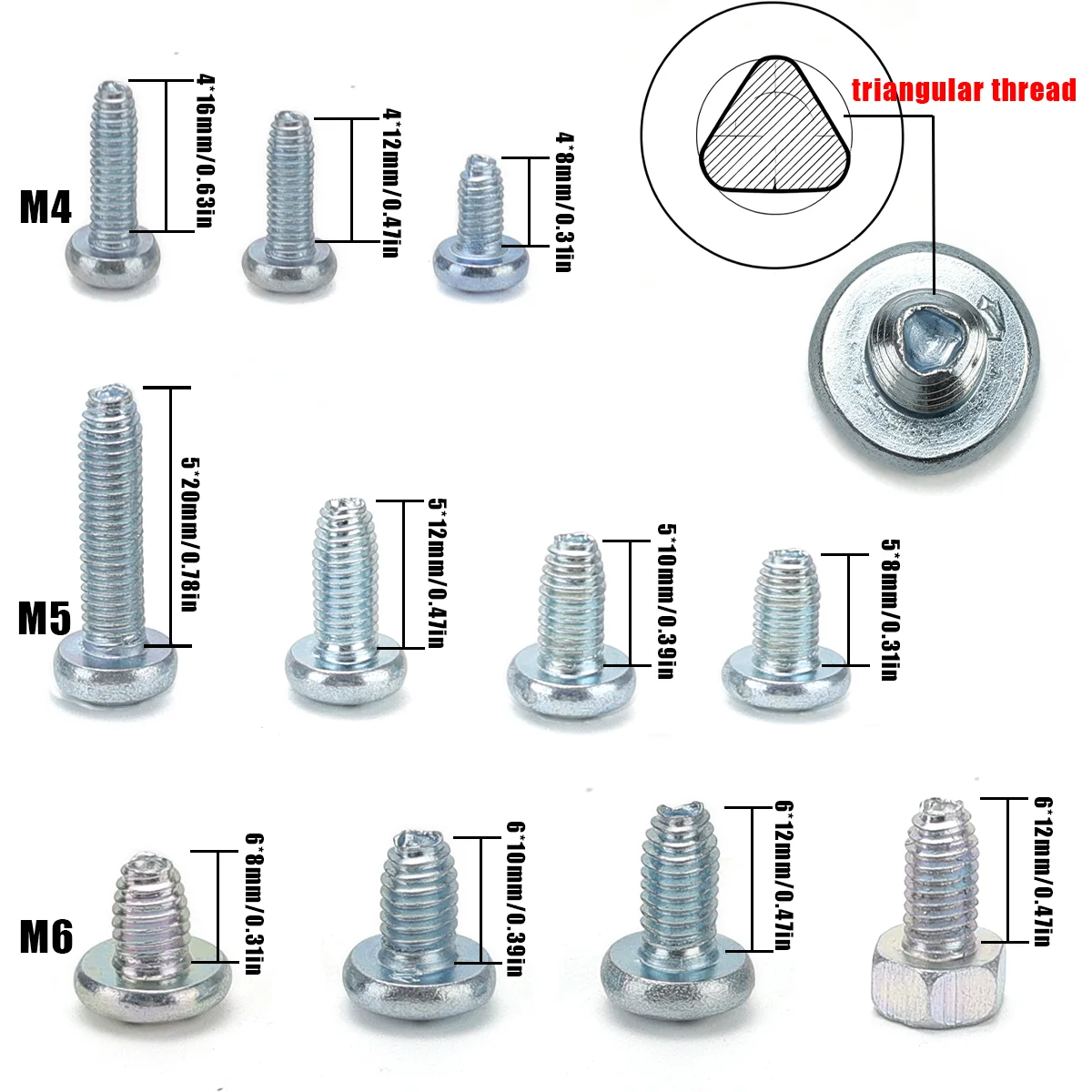 320pcs Triangular thread self-tapping screws, self-locking screws, Phillips head pan head triangular thread self-tapping screws.