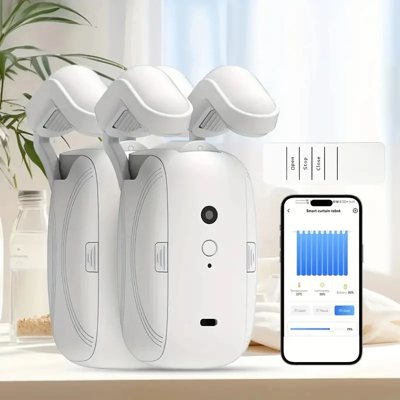 1/2pc Smart Automatic Curtain Opener - Remote Control With App/Timer/Voice，Automatic Light Sensor (For Roman Rod/T/U Track 3in1）