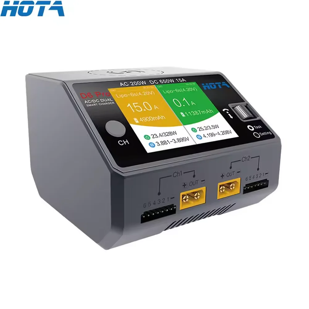 HOTA D6 Pro Black AC 200w DC 2x325w /15a Channel Smart Battery Charger Discharger Lipo Charger For Rc Drone Spare Parts