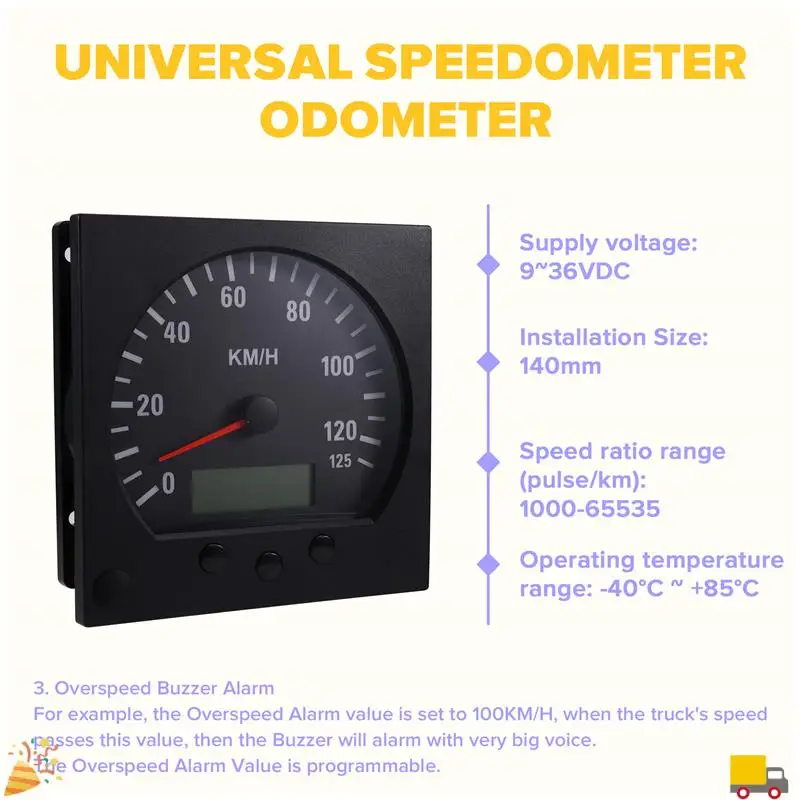 عداد المسافات العالمي بإضاءة خلفية 140 مللي متر قطر شاحنة عداد السرعة 0-125 كم/ساعة 9-36 فولت نظام إمدادات الطاقة الخلفية #2