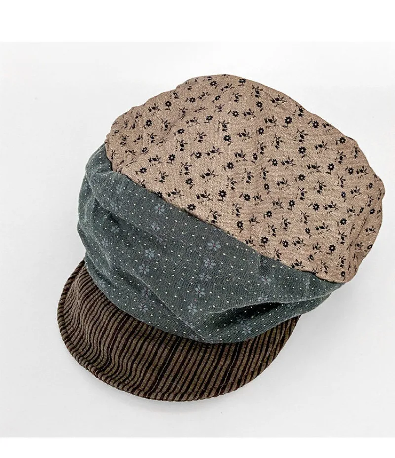 Japanische Blumenmuster Nischen-Polka-Dot-Achteckige Newsboy-Mützen Sommer- und Herbsttrend-Baskenmütze Großer Kopf Weiche Krempe Malermütze – Detail 8