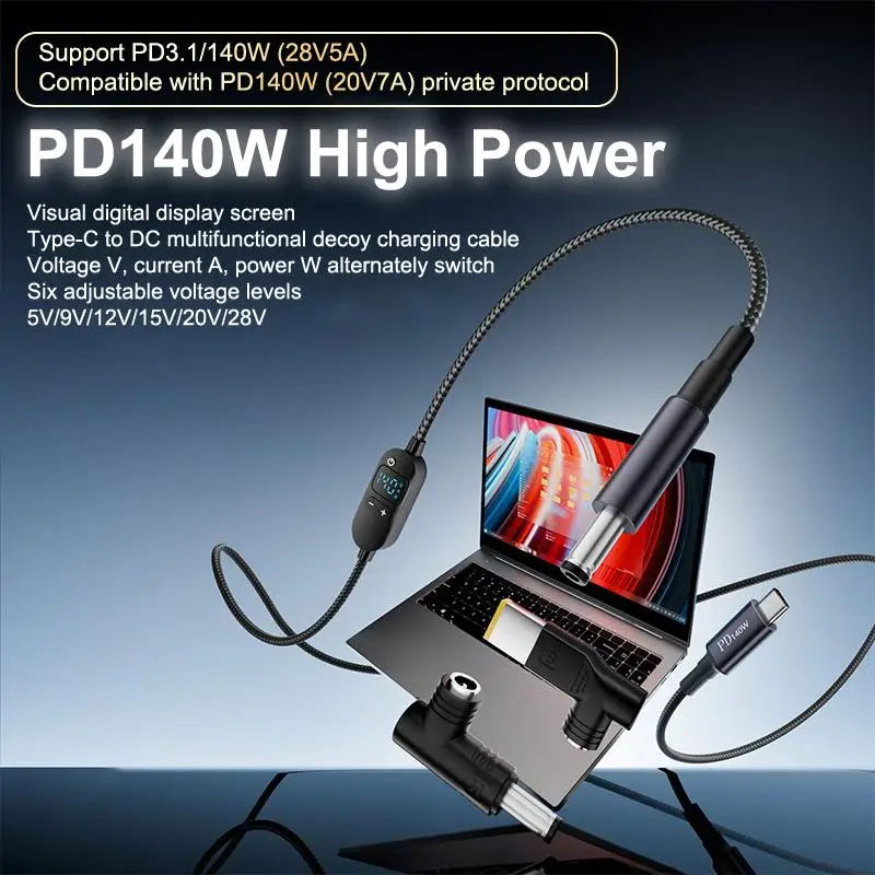 USB C To DC Power Boost Cable Adjustable Voltage Adapter Connector Cord For Laptop Router PD140W /5V/9V/12V/15V/20V/28V