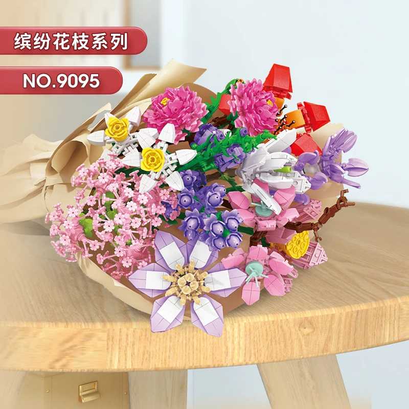 Flowers Bouquet Flower Blocks Bonsai Plant Model Bricks Romantic Home Decoration Toy For Kids Girls Gift