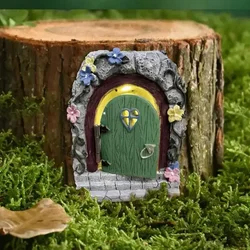 Solar Fairy Door Resin Miniature Fairy Door with Solar LED Light Fairy Garden Door for Yard Garden Micro Landscape Decorations