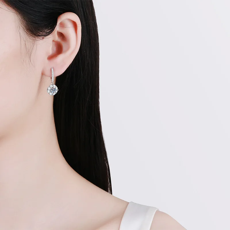 JECIRCON 925 Sterling Silver Drop Earrings Plated PT950 Fashion Bloom Moissanite Ear Pendant 0.5ct D Color Ear Jewelry for Women