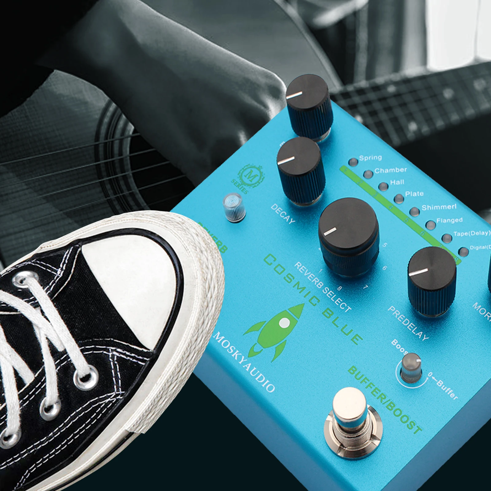 MOSKYAudio Guitar Effect Pedal Digital Reverb with Buffer/Booster Reverberation Guitar Pedal Dual Footswitch Guitar Accessories