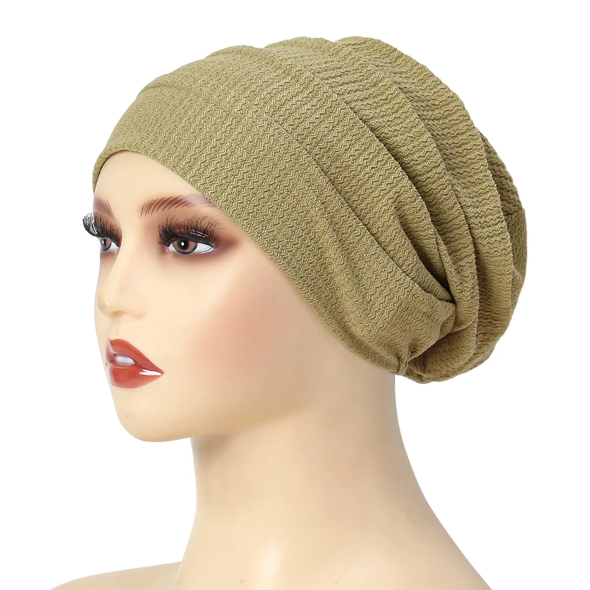 Turbante transpirable con volantes para mujer, gorro holgado de tela elástica para la cabeza, pañuelo musulmán, Verano