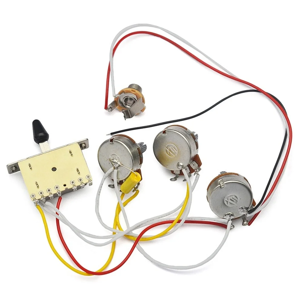 2T1V Electric Guitar Pre Wired Circuit with 5 Way Selector Switch 500K Pots and 6.35mm Output Jack for Tone Control Applications