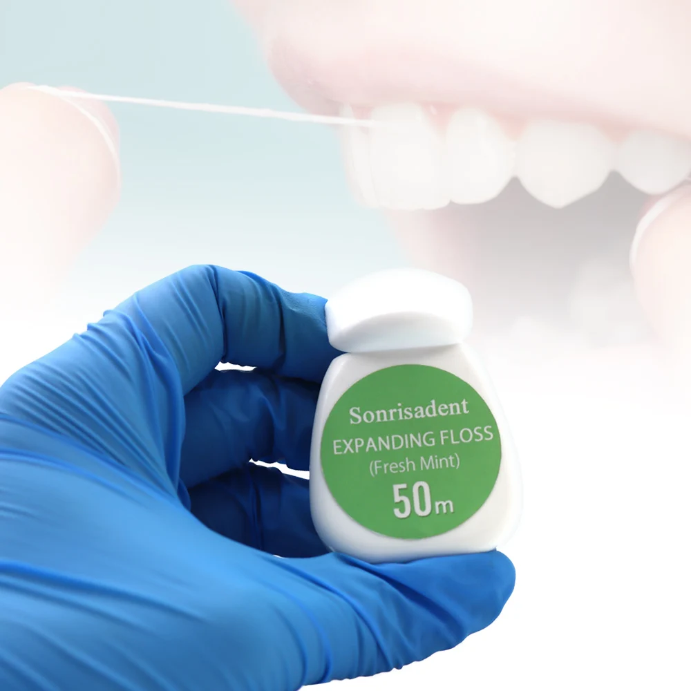 Sonrisadent Expanding Dental Floss, 4 Packs Fresh Mint Floss, 50m/Pack Teeth Cleaning Floss for Plaque Removal