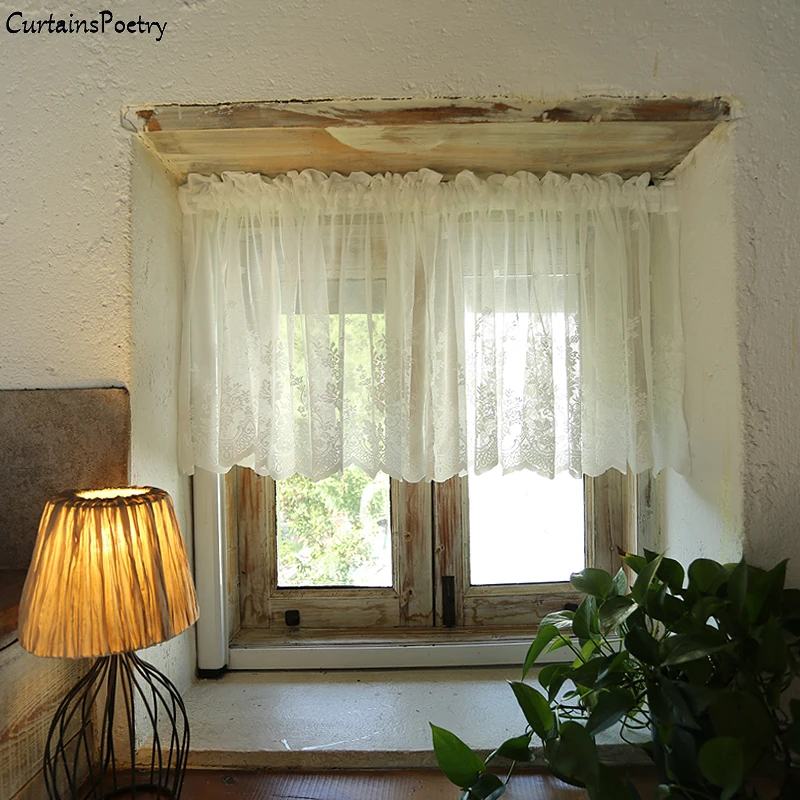 

Romantic Floral Curtain Kitchen Short Sheer Curtains for Bathroom Window Dining Room Cafe Balcony Rod Pocket Voile Tulle 1 Piece