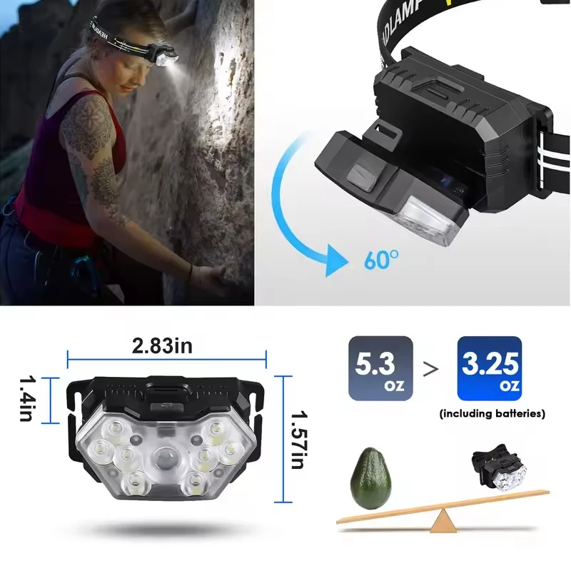 Linterna Frontal Portátil de 9 LED, Alimentada por Baterías AAA, de Alta Luminosidad, para Camping, Pesca, Senderismo, Trabajo al Aire Libre, Luz de Emergencia