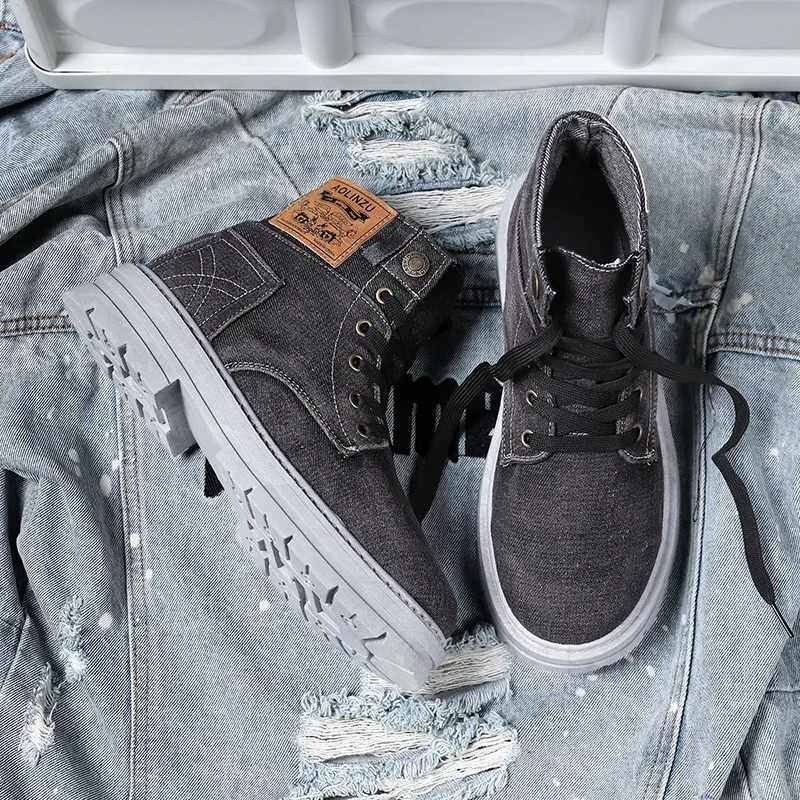 Men's shoes 2026 Spring and Autumn new high top board shoes denim casual versatile workwear shoes