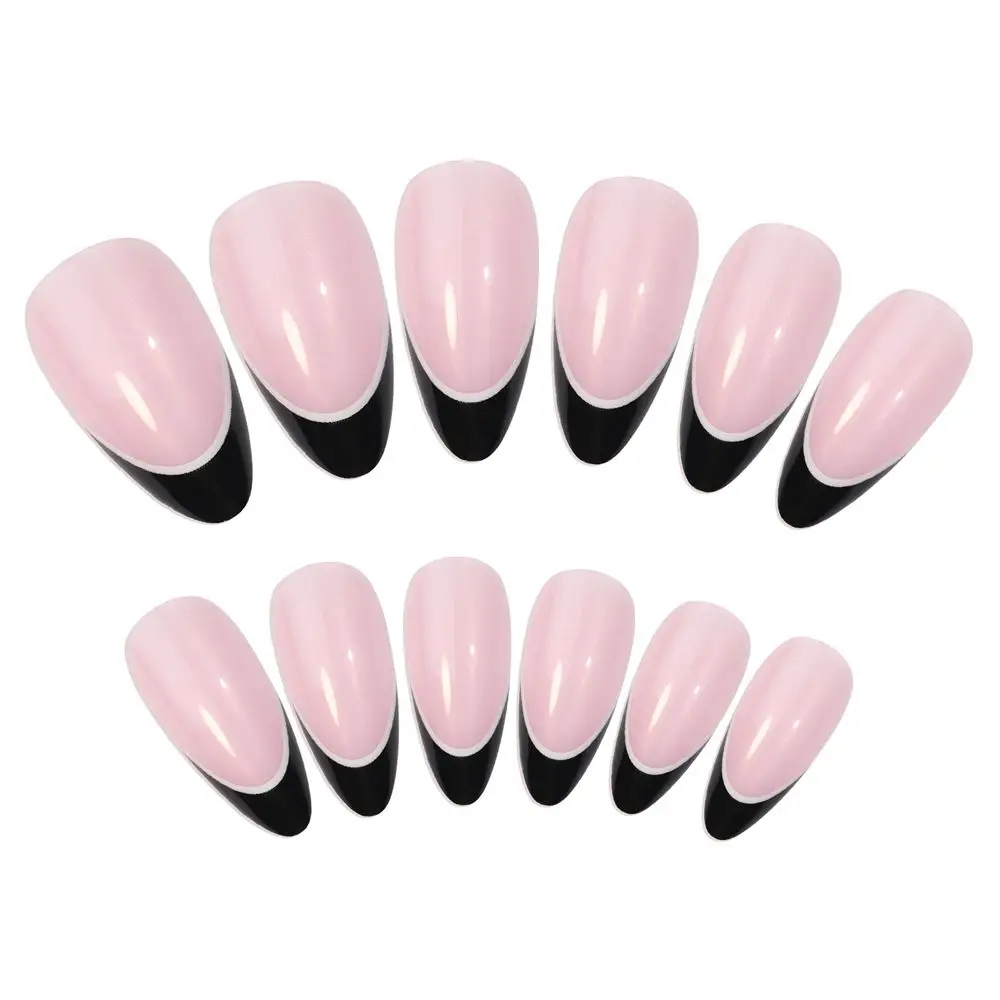 24pcs/Box Press On Nails Artificial Manicure Tool Wearable Flower Almond False Nails Nail Tips French Fake Nails