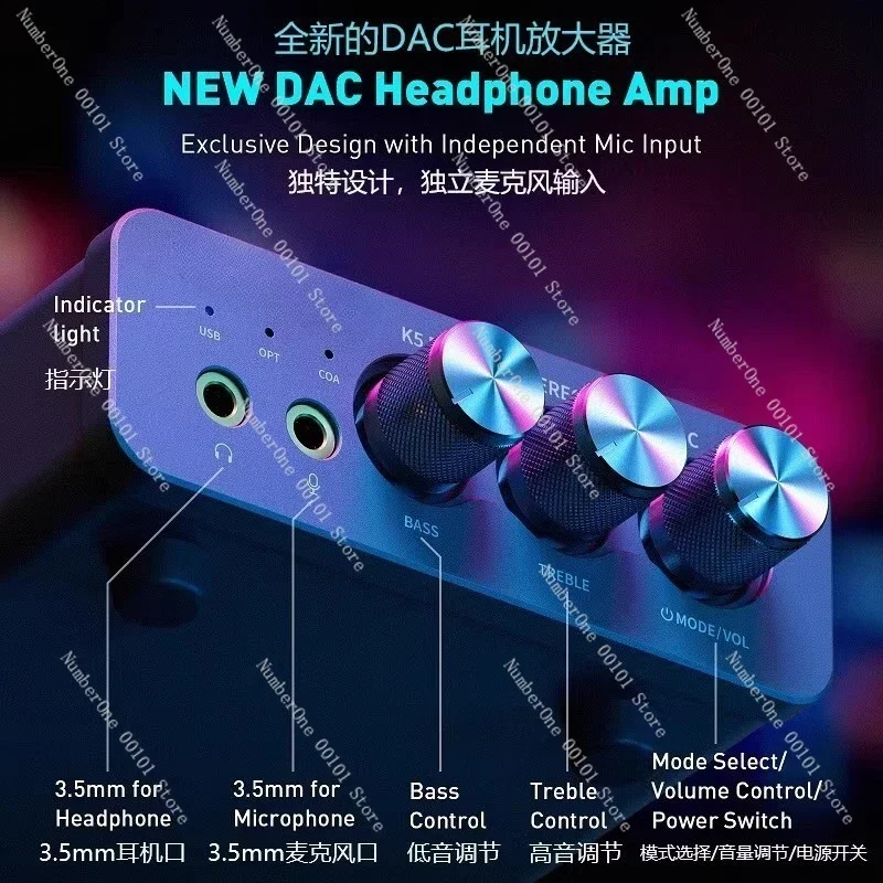 K5PRO DAC Headphone Amplifier Computer External Sound Card Desktop Gaming Decoder Amp