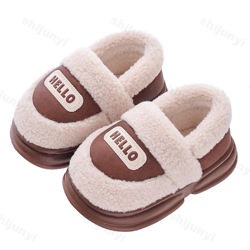 Sapatos peludos de algodão luxuoso para crianças, sola macia antiderrapante, tênis casuais quentes para crianças, sapatos de neve para menina e menino, nova moda, inverno