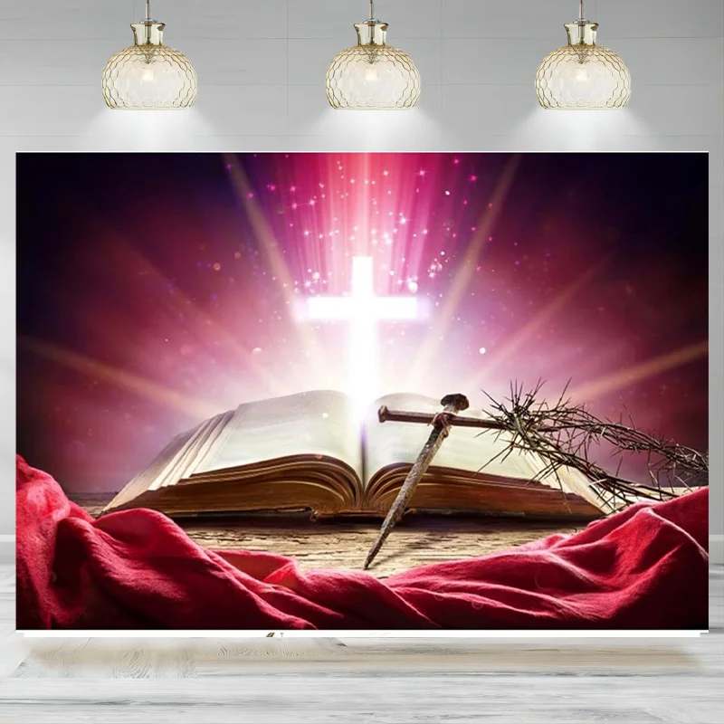 Holy Bible Crucifix Photography Background Christian Cross Church Backdrop Easter Religious Banner Church Event Party Decoratio