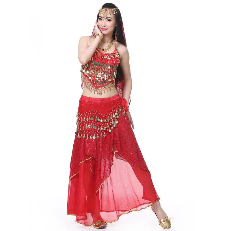 belly-dance-performance-set-5-piece-set-small-pepper-highlight-skirt-headscarf-craft-pure-color-square-dance-ensemble