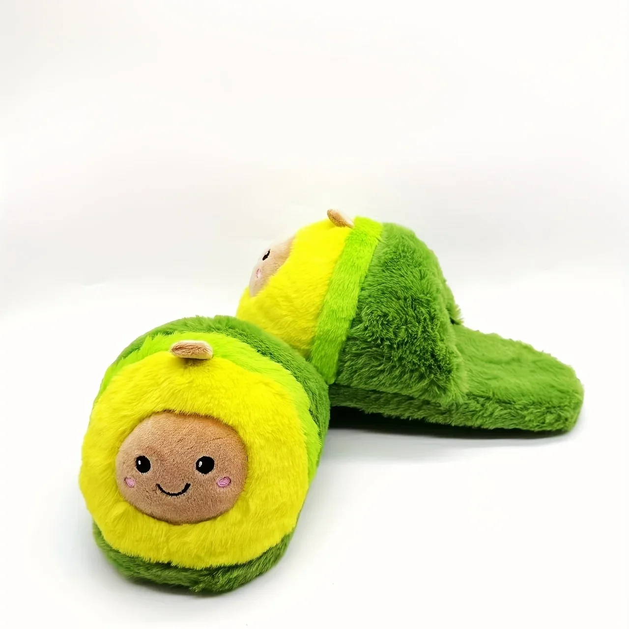 Women Kawaii Avocado Novelty Slippers Plush Closed Toe Non Slip Indoor Slippers Winter House Slippers