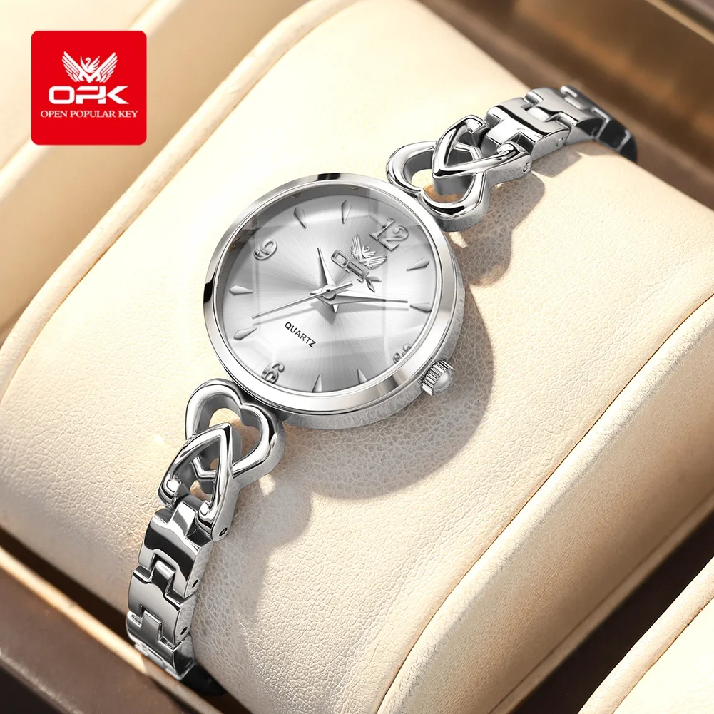 OPK 6064 Elegance Women Original Quartz Watch Zircon Bracelet 30m Waterproof Light Luxury Simple Small Dial Coated Mirror Watch