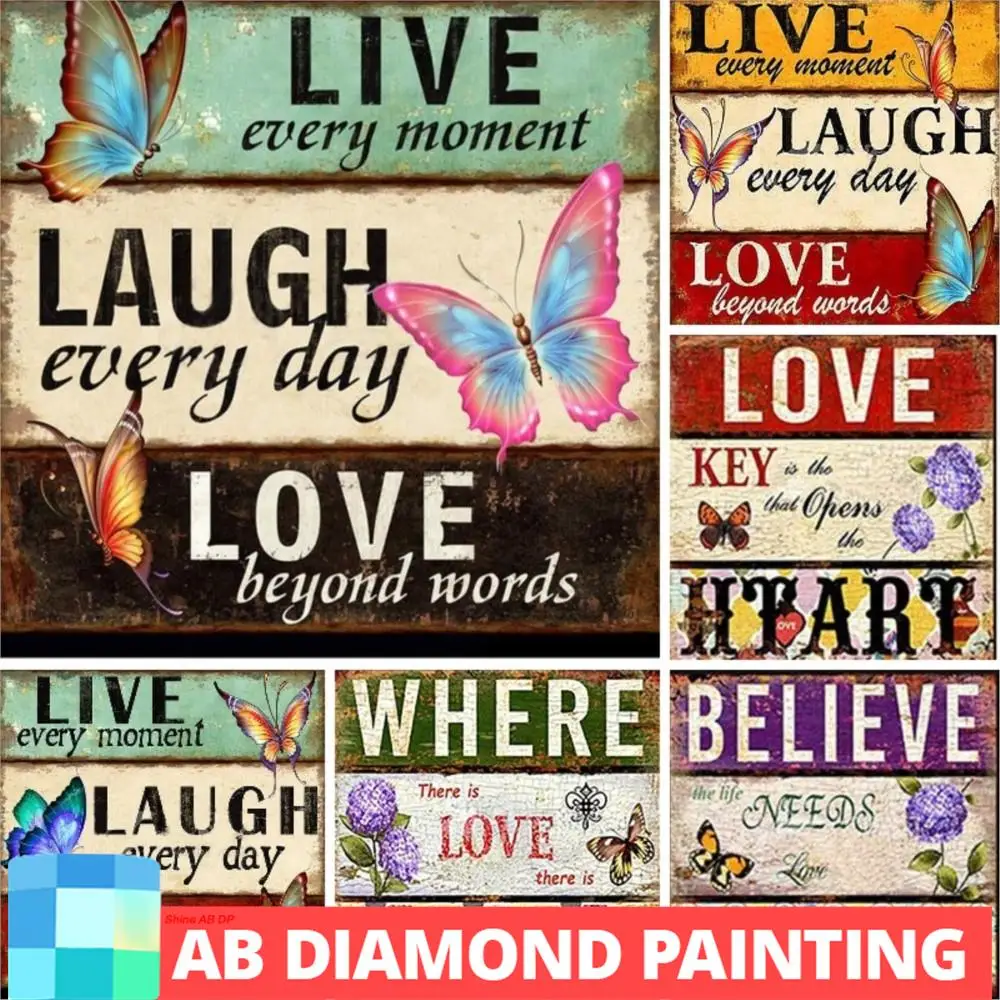 5D AB Northern Lights Diamond Painting Kits for Adults   Butterfly Quote Live Laugh Love Full Embroidery Kits DIY Art Craft